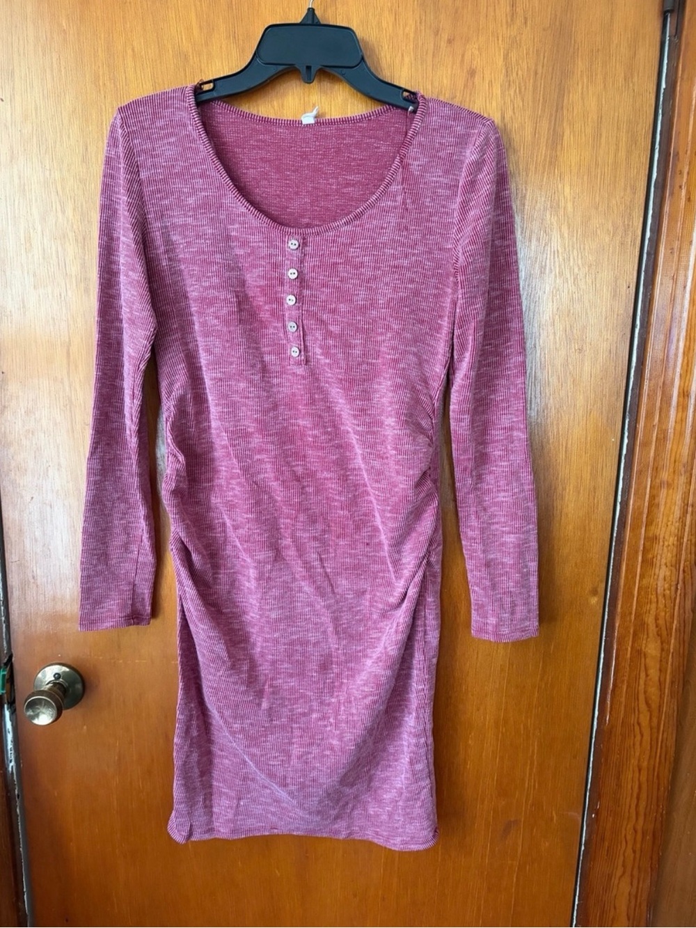 Women's Long Sleeve Henley Maternity Dress In Dusty Rose